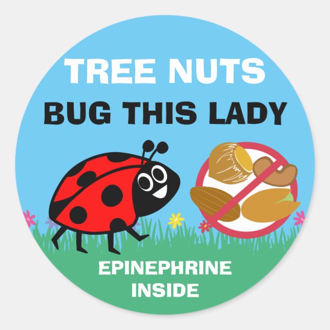 Adesivo Alerta de Alergia de Árvore Nut Epinefrina Ladybug (Frente)