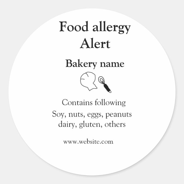 Adesivo Alerta de alergia de comida adicionar nome texto i (Frente)