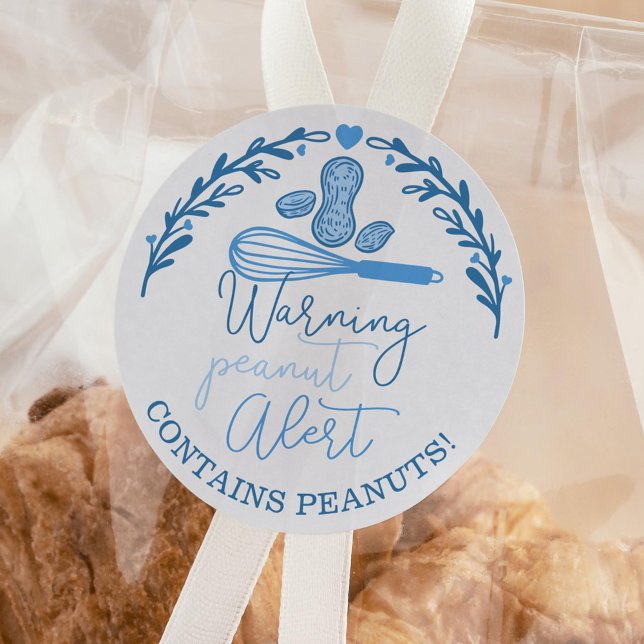 Adesivo Alerta de amendoim - Comida de alergia a amendoins (Warning Peanut Alert - Bakery Peanut Allergy Food Classic Round Sticker)