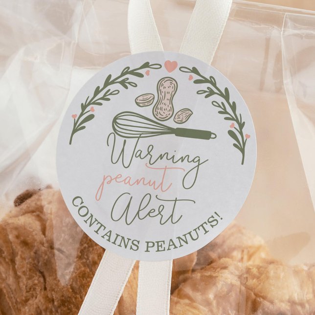 Adesivo Alerta de amendoim - Comida de alergia a amendoins (Warning Peanut Alert - Bakery Peanut Allergy Food Classic Round Sticker)