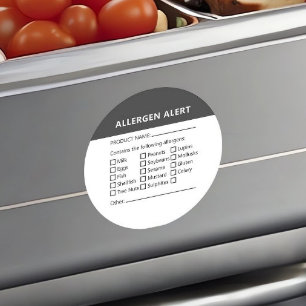 Adesivo Alerta Mínimo de Alergia de comida Preto e Branco