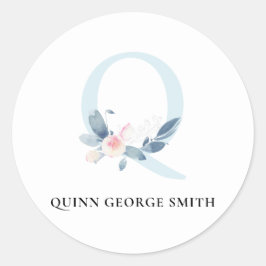 ADESIVO ALFABETES FLORAIS AZUIS SUAVES, LETRA Q