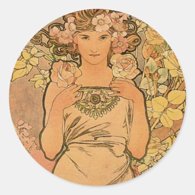 Adesivo Alfons Mucha ~ O rosa (Frente)