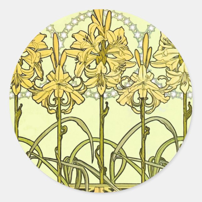 Adesivo Alfonse Mucha Art Nouveau Lily Padrão Floral (Frente)