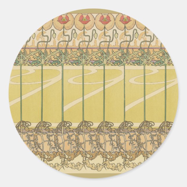 Adesivo Alfonse Mucha Poppies Art Nouveau Floral Wallpaper (Frente)