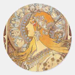Adesivo Alfonse Mucha Zodíaco Arte Nova Mulher