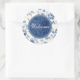 Adesivo Algo Azul Floral Francês Toile Bem-Vindo