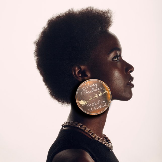 Adesivo Algodão Feliz de Natal GoldSanta Reindeer (Merry Christmas Cottage GoldSanta Reindeer Sleight Classic Round Sticker)