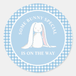 Adesivo Algum coelhinho azul xadrez baby shower