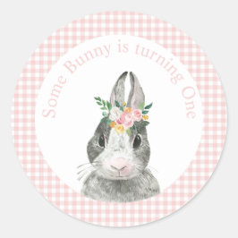 Adesivo Algum Coelhinho é Um Aniversário de Gingham Rosa