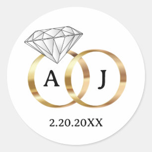 Adesivo Alianças de Noivado em Diamante Branco e Dourado