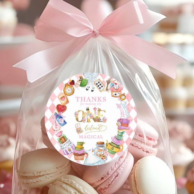 Adesivo Alice in Wonderland 1st birthday Thank You Sticker (Criador carregado)