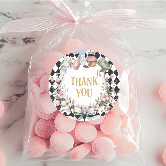 Adesivo Alice in Wonderland Flower 1st birthday Thank You (Criador carregado)