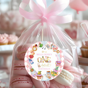 Adesivo Alice no País das Maravilhas 1º aniversário Rosa 