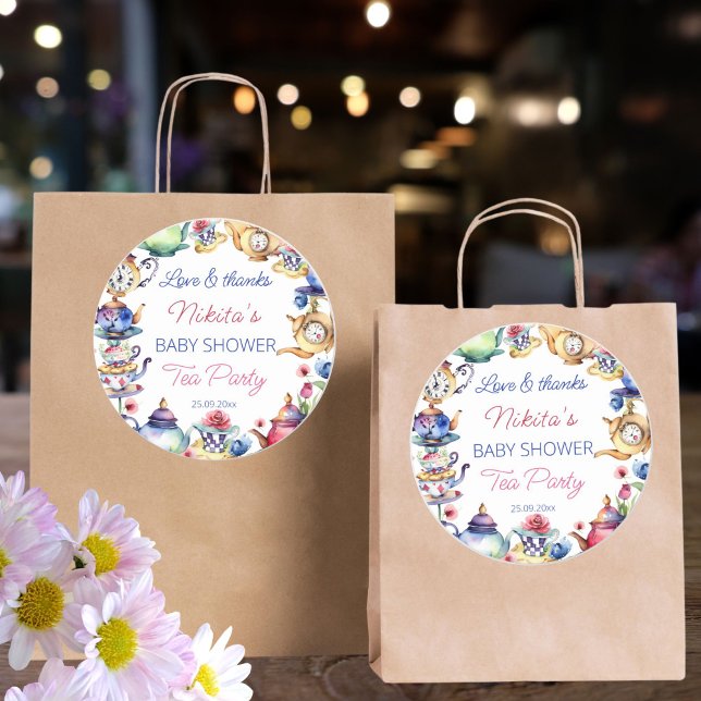 Adesivo Alice no País das Maravilhas - Favor do chá de chá (Alice in wonderland baby shower tea party thank you favor sticker tea party favor stickers )