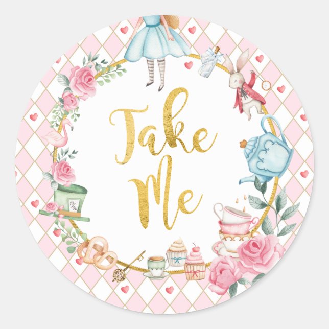 Adesivo Alice no País das Maravilhas primeiro aniversario  (Frente)