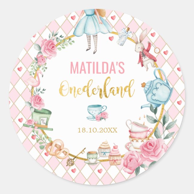 Adesivo Alice no País das Maravilhas primeiro aniversario  (Frente)