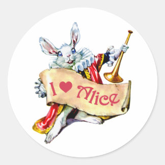 Adesivo Alice's White Rabbit diz: "Eu amo Alice"