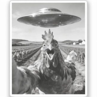 Adesivo Alien UFO Chicken Art Abduction SciFi Humor