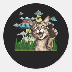 Adesivo Alienígena Cat Selfie Funny Vintage Ufo Sci-Fi Sci