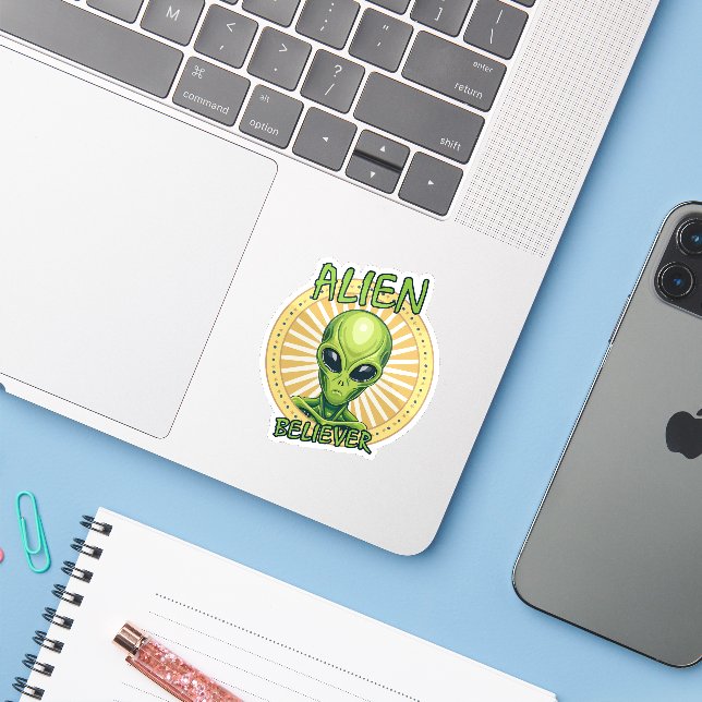 Adesivo Alienígena Crente (Notebook com iPhone)
