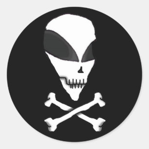 Adesivo Alienígena de cartoon Vinheta-Pirata Crânio e Cros