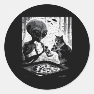 Adesivo Alienígena E Gato Comendo Pizza Engraçada Comida D
