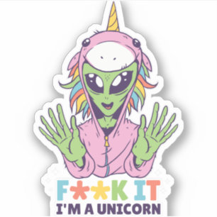 Adesivo Alienígena Engraçada Na Costume De Unicórnio Cr