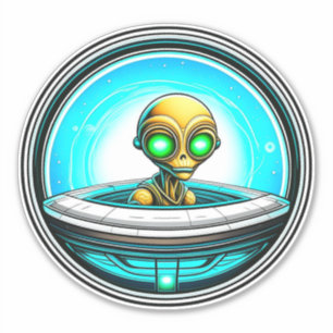 Adesivo Alienígena extraterrestre voando em um OVNI