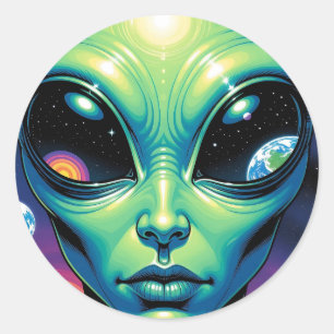 Adesivo Alienígena face com planetas reflexões nos olhos