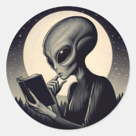 Adesivo Alienígena Leitura de Livro Vintage Art