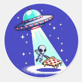 Adesivo Alienígena Pizza Abdução - Engraçado Pixel Art UFO