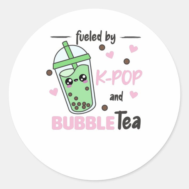 Adesivo Alimentado Por K-Pop E Bble Tea Kawaii Boba Tea (Frente)