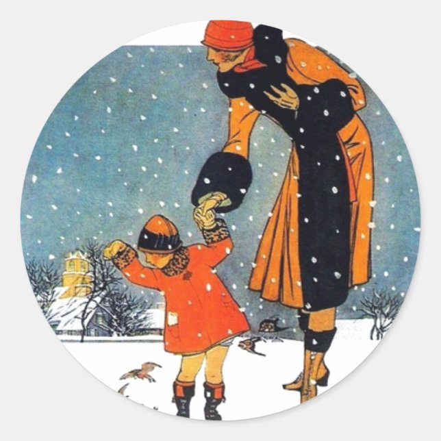 Adesivo Alimentando aves na neve (Frente)