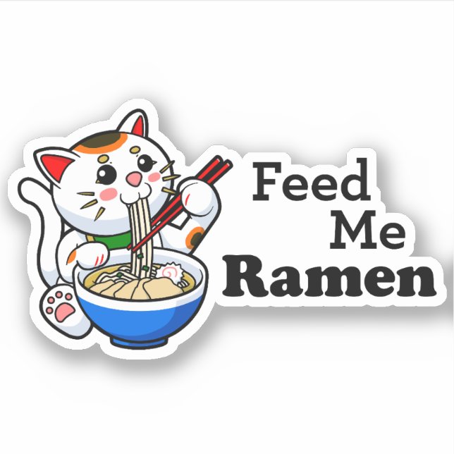 Adesivo Alimente-me Ramen - Gato Bonito (Frente)