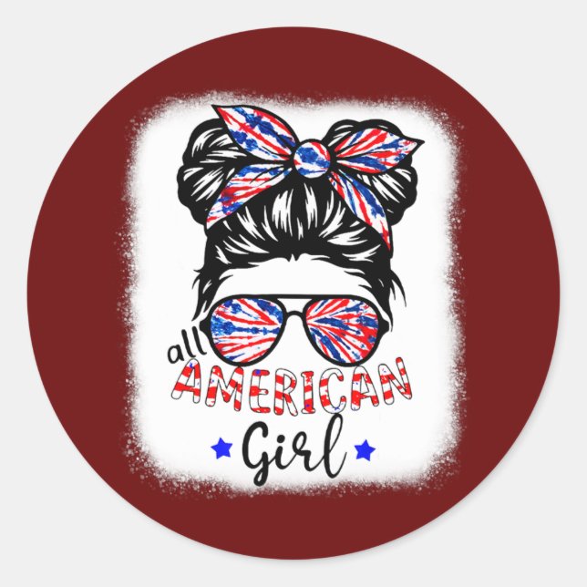 Adesivo All American Girl Tie Dye Mensagem Bun 4 De Julho (Frente)