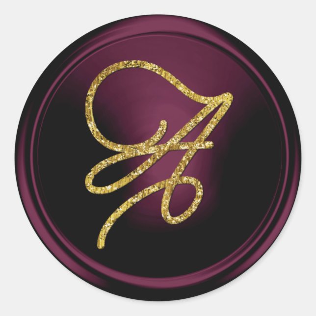 Adesivo ALL INITIALS Gold Script Monogram Dark Plum (Frente)