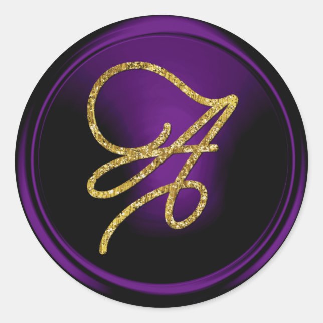 Adesivo ALL INITIALS Gold Script Monogram Dark Purple (Frente)