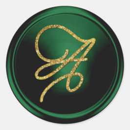 Adesivo ALL INITIALS Gold Script Monogram Emerald Green