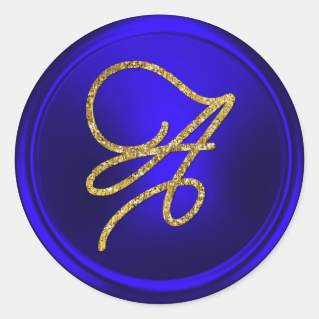 Adesivo ALL INITIALS Gold Script Monogram Royal Blue (Frente)