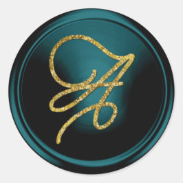 Adesivo ALL INITIALS Gold Script Monogram Teal Blue