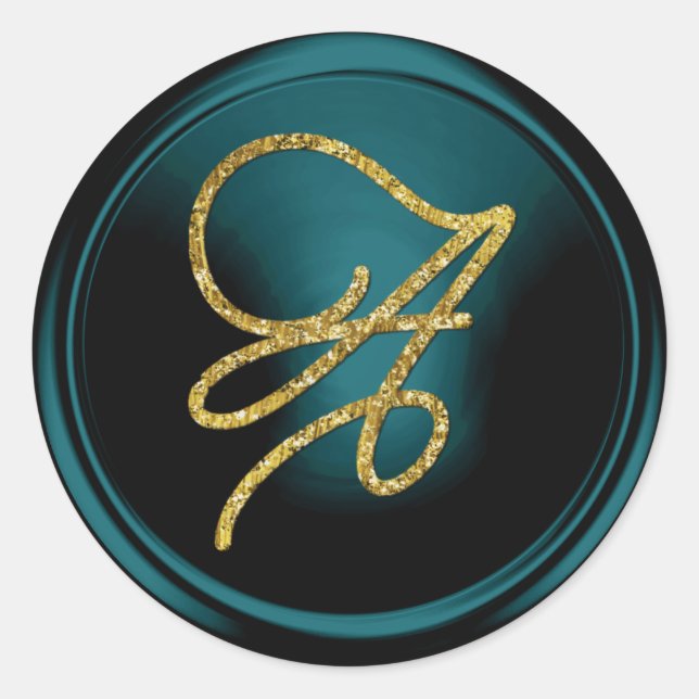 Adesivo ALL INITIALS Gold Script Monogram Teal Blue (Frente)