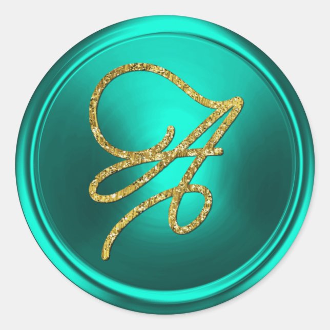 Adesivo ALL INITIALS Gold Script Monogram Turquoise (Frente)