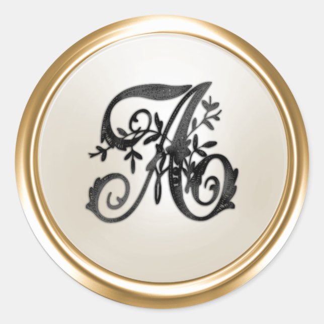 Adesivo All Letter Black Ivory Ornate Initial Monogram  (Frente)