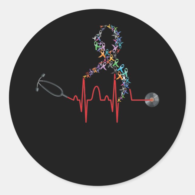 Adesivo All Ribbon Cancer Awareness Day Heartbeat (Frente)