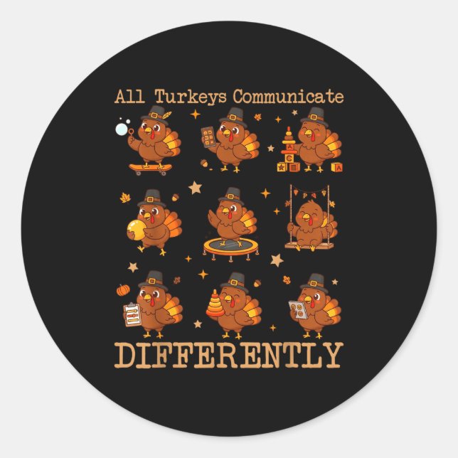Adesivo All Turkeys Communicate Differently Thanksgiving A (Frente)