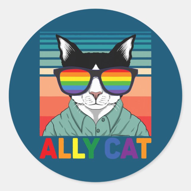 Adesivo Ally Cat LGBT Gay Rainbow Prim Flag Ally Cat (Frente)