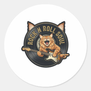 Adesivo Alma de Rock N Roll Gato Vintage Tocando Guitarra