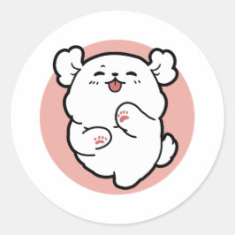Adesivo Alô! - Design de Cartoon Feliz de Cachorro Branco