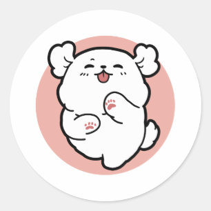 Adesivo Alô! - Design de Cartoon Feliz de Cachorro Branco